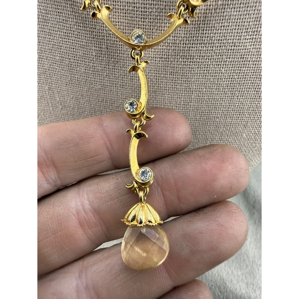 Avon Necklace Gold Tone Rhinestone Y-Drop Adjustable 17"